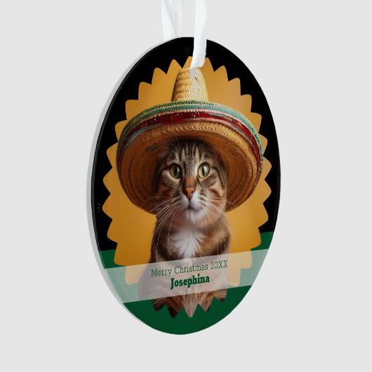 Personalized Merry Christmas Cat  オーナメント (正面)