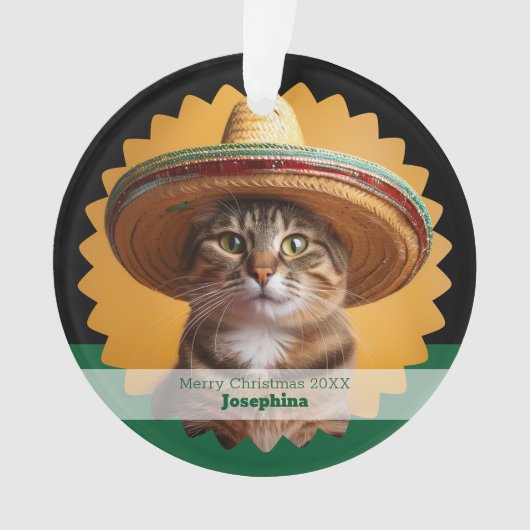 Personalized Merry Christmas Cat  オーナメント (正面)