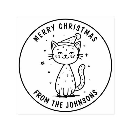 Personalized Merry Christmas Cat Cute Holiday Pet  セルフインキングスタンプ (デザイン)