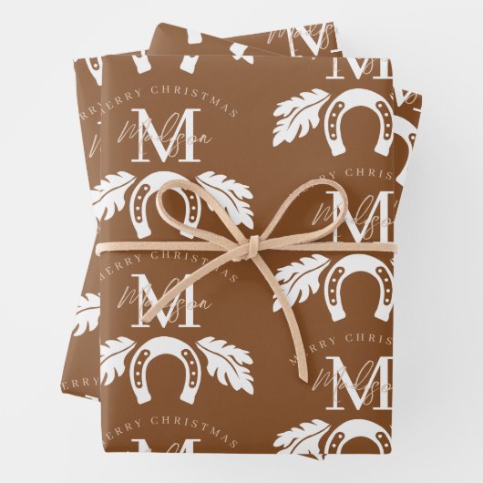 Personalized Merry Christmas Cowboy Girl Monogram  ラッピングペーパーシート (インサイチュ)