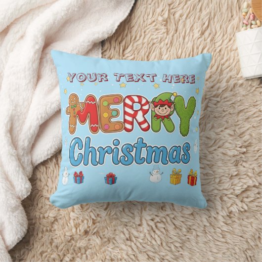 Personalized Merry Christmas Custom Text Holiday  クッション (ブランケット)
