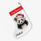 Personalized Merry Christmas Cute Panda Bear スモールクリスマスストッキング (裏面 (吊り時))