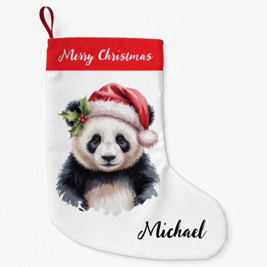 Personalized Merry Christmas Cute Panda Bear スモールクリスマスストッキング (正面)