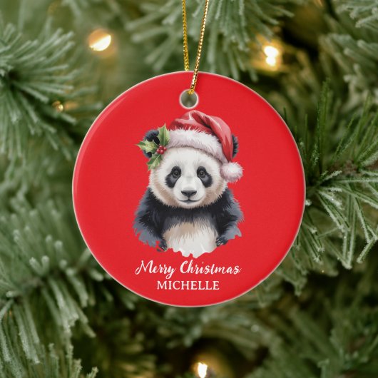 Personalized Merry Christmas Cute Panda Bear セラミックオーナメント (ツリー)