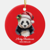Personalized Merry Christmas Cute Panda Bear セラミックオーナメント (正面)