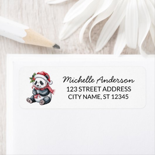 Personalized Merry Christmas Cute Panda Bear       ラベル (インサイチュ)