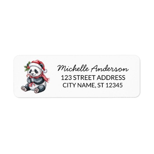 Personalized Merry Christmas Cute Panda Bear       ラベル (正面)