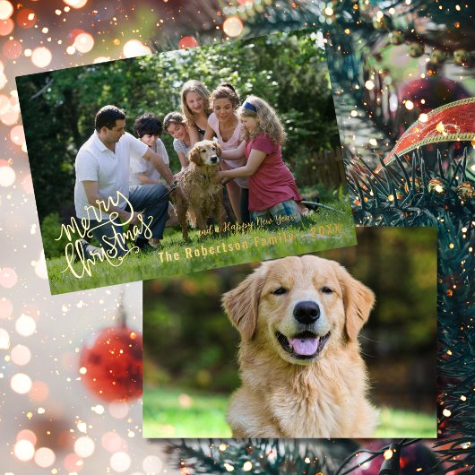 Personalized Merry Christmas Family Photo 箔シーズンカード