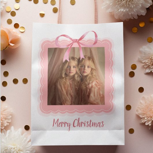 Personalized Merry Christmas Family Photo Gift Bag ミディアムペーパーバッグ