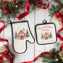 Personalized Merry Christmas Grandma Kitchen Set 鍋つかみ&鍋敷きセット