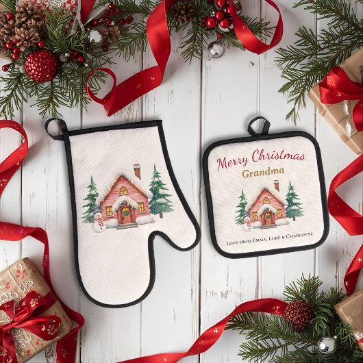 Personalized Merry Christmas Grandma Kitchen Set 鍋つかみ&鍋敷きセット