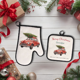 Personalized Merry Christmas Grandpa Kitchen Set 鍋つかみ&鍋敷きセット