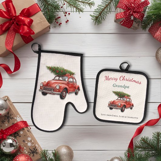 Personalized Merry Christmas Grandpa Kitchen Set 鍋つかみ&鍋敷きセット