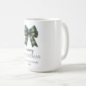 Personalized Merry Christmas | Green Plaid Bow コーヒーマグカップ (正面右)