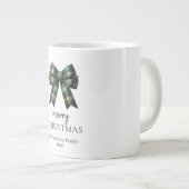 Personalized Merry Christmas | Green Plaid Bow ジャンボコーヒーマグカップ (正面右)