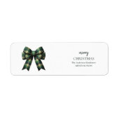 Personalized Merry Christmas | Green Plaid Bow ラベル (正面)