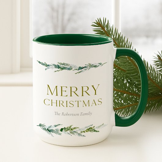 Personalized Merry Christmas Greenery マグカップ