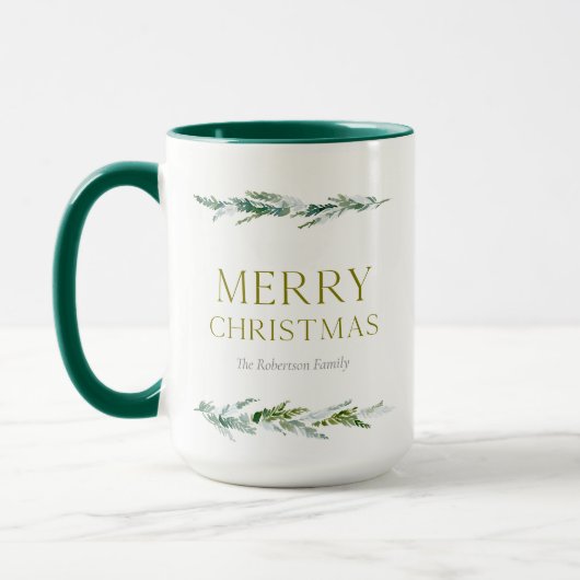 Personalized Merry Christmas Greenery マグカップ (左)