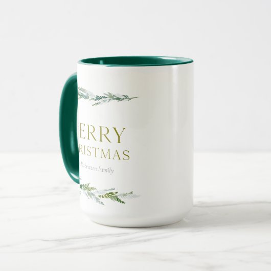 Personalized Merry Christmas Greenery マグカップ (正面左)