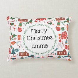 Personalized Merry Christmas Name Holiday Pillow アクセントクッション