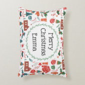 Personalized Merry Christmas Name Holiday Pillow アクセントクッション (正面(垂直))