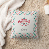 Personalized Merry Christmas Name Holiday Pillow クッション (ブランケット)