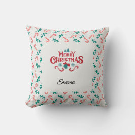 Personalized Merry Christmas Name Holiday Pillow クッション