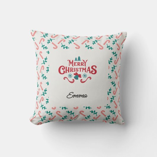 Personalized Merry Christmas Name Holiday Pillow クッション (正面)
