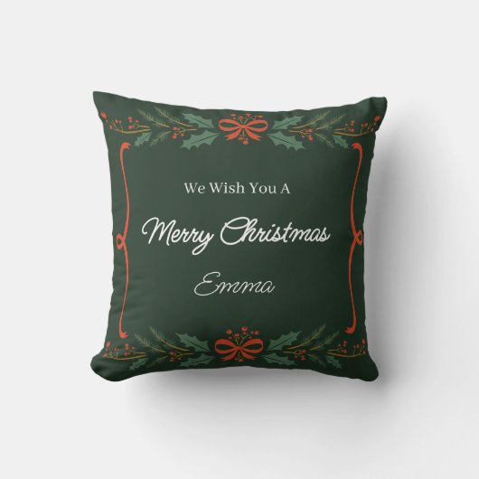 Personalized Merry Christmas Name Holiday Pillow クッション (正面)