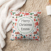 Personalized Merry Christmas Name Holiday Pillow クッション (ブランケット)