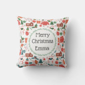 Personalized Merry Christmas Name Holiday Pillow クッション (正面)