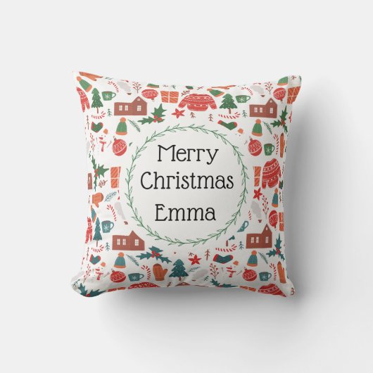 Personalized Merry Christmas Name Holiday Pillow クッション (正面)