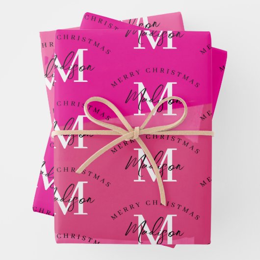 Personalized Merry Christmas Pink Paint Monogram  ラッピングペーパーシート (インサイチュ)