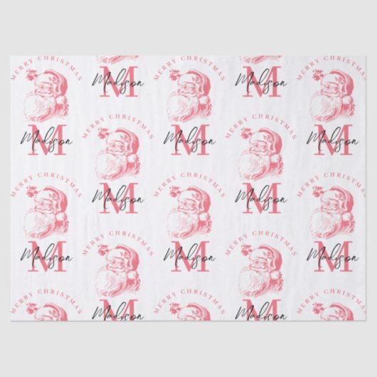 Personalized Merry Christmas Pink Santa Monogram 薄葉紙 (正面)