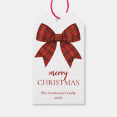 Personalized Merry Christmas | Red Plaid Bow ギフトタグ (正面)