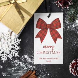 Personalized Merry Christmas | Red Plaid Bow ギフトタグ