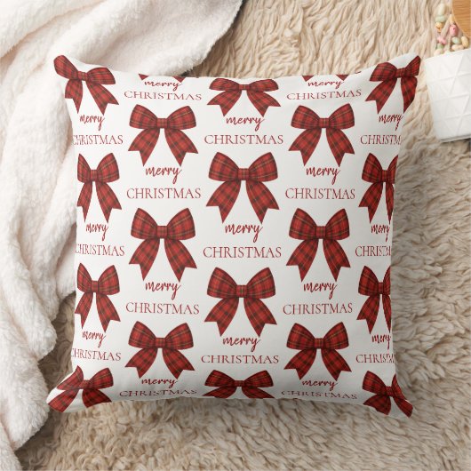 Personalized Merry Christmas | Red Plaid Bow クッション (ブランケット)