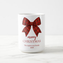 Personalized Merry Christmas | Red Plaid Bow コーヒーマグカップ