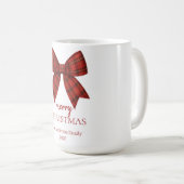 Personalized Merry Christmas | Red Plaid Bow コーヒーマグカップ (正面右)