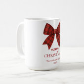 Personalized Merry Christmas | Red Plaid Bow コーヒーマグカップ (正面左)