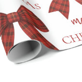 Personalized Merry Christmas | Red Plaid Bow ラッピングペーパー (ロールコーナー)