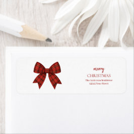 Personalized Merry Christmas | Red Plaid Bow ラベル