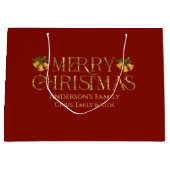 Personalized Merry Christmas Retro Gold Typography ラージペーパーバッグ (正面)