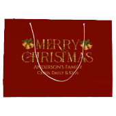Personalized Merry Christmas Retro Gold Typography ラージペーパーバッグ (裏面)