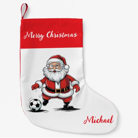 Personalized Merry Christmas Santa Claus Soccer    スモールクリスマスストッキング (正面)