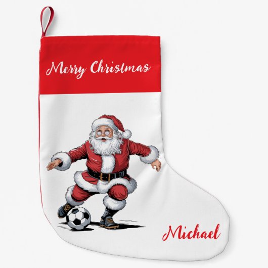 Personalized Merry Christmas Santa Claus Soccer    スモールクリスマスストッキング (正面)