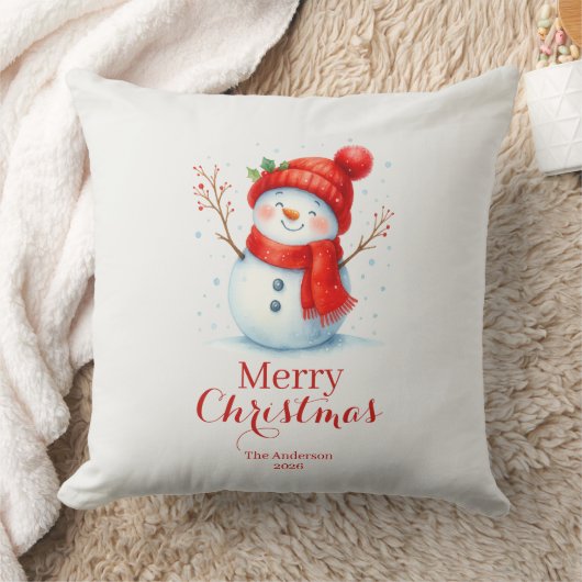 Personalized Merry Christmas Snowman Custom Year  クッション (ブランケット)