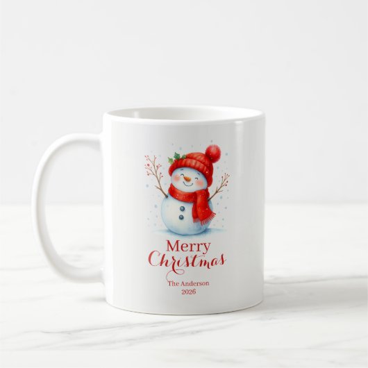 Personalized Merry Christmas Snowman Custom Year コーヒーマグカップ (左)