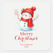 Personalized Merry Christmas Snowman Custom Year  スクエアシール (正面)