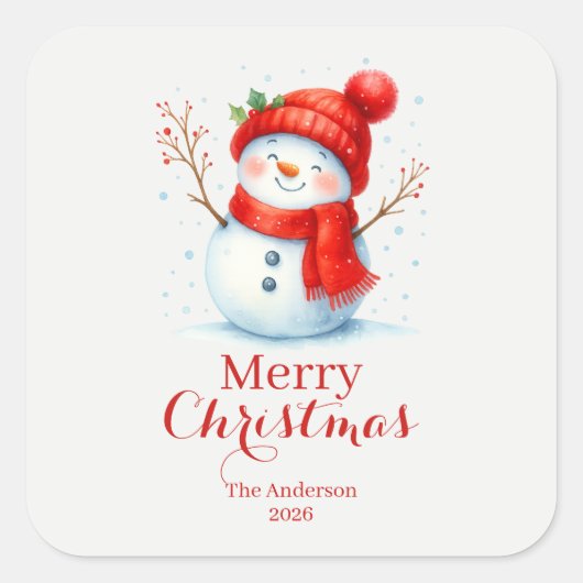 Personalized Merry Christmas Snowman Custom Year  スクエアシール (正面)